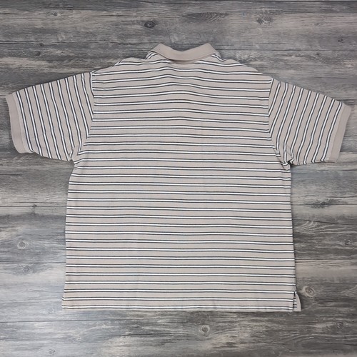 Vintage 90s Skater Polo Shirt Mens XL Basic Editions Striped Streetwear Beige - Picture 2 of 10