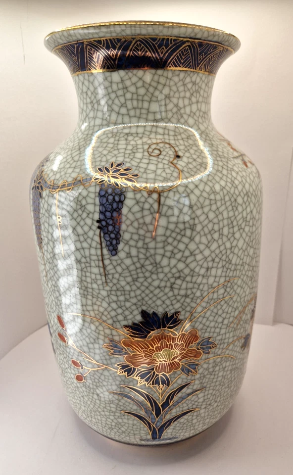 Oriental Crackle Glazed, Large 32 cm, Hand Painted Vase - Image 4 of 4