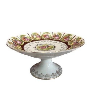 Vintage, Gilded Fragonard Pedestal ARNART. Japan. Green, Pink, Blue, White 9.5x5