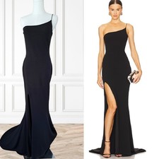 NOOKIE Jasmine One Shoulder Slit Gown in Black Formal Maxi Dress Large / 8