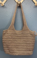 The Sak Crochet Bag Tote Purse Double Handle Latte Brown Zip Close Lined