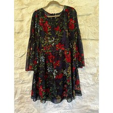 Lauren Ralph Lauren Sheer Floral Bell Sleeve Dress Garden Party Flowy Romantic