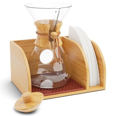 Caddy and Lid for Pour Over Coffee Maker, Bamboo Stand fits Chemex, Bodum, Co...