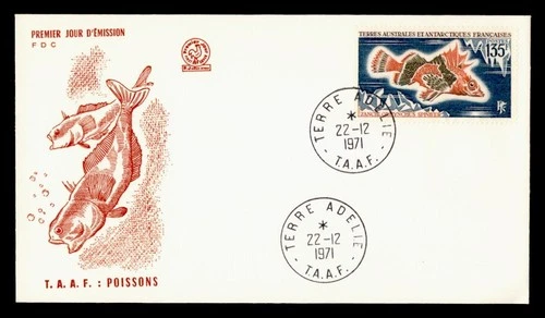 DR WHO 1971 FRENCH ANTARCTIC FSAT FDC FISH CACHET 135F M70574