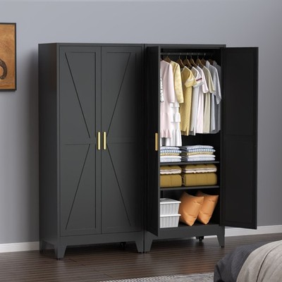 Metal armoire Wardrobe Closet with Hanging Rod,71'' Metal Wardrobe Cabinet