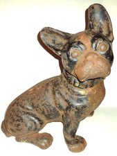 Antique Cast Iron Seated Boston Terrier Dog Doorstop Heavy 7 14" Tall Over 4Lbs