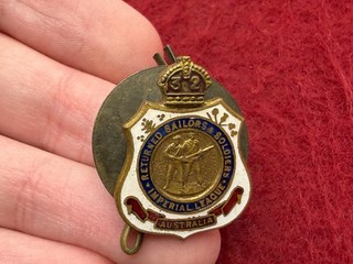 POST WW1 (1932) Original Australian RETURNED SAILORS & SOLDIERS LEAGUE Badge