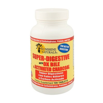 Sunshine Naturals Super Digestive Supplement. Ox Bile & Active Charcoal. 100 Tab