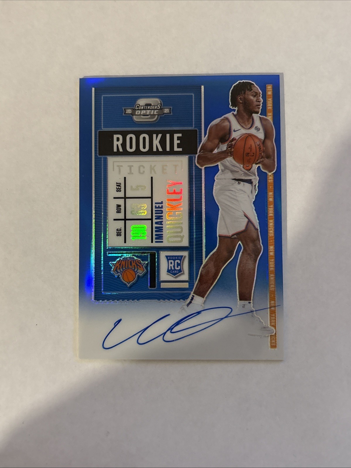2020-21 Panini Contenders Immanuel Quickley Optic Rookie Ticket Auto Blue /99 RC