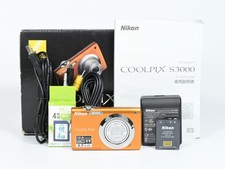 Nikon COOLPIX S3000 Fine Orange Compact Digital Camera w/Box, SD card Mint