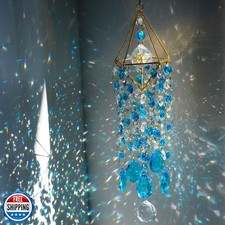 HDCRYSTALGIFTS 21.5'' Crystal Suncatchers, Handmade Blue Suncatcher for Windo