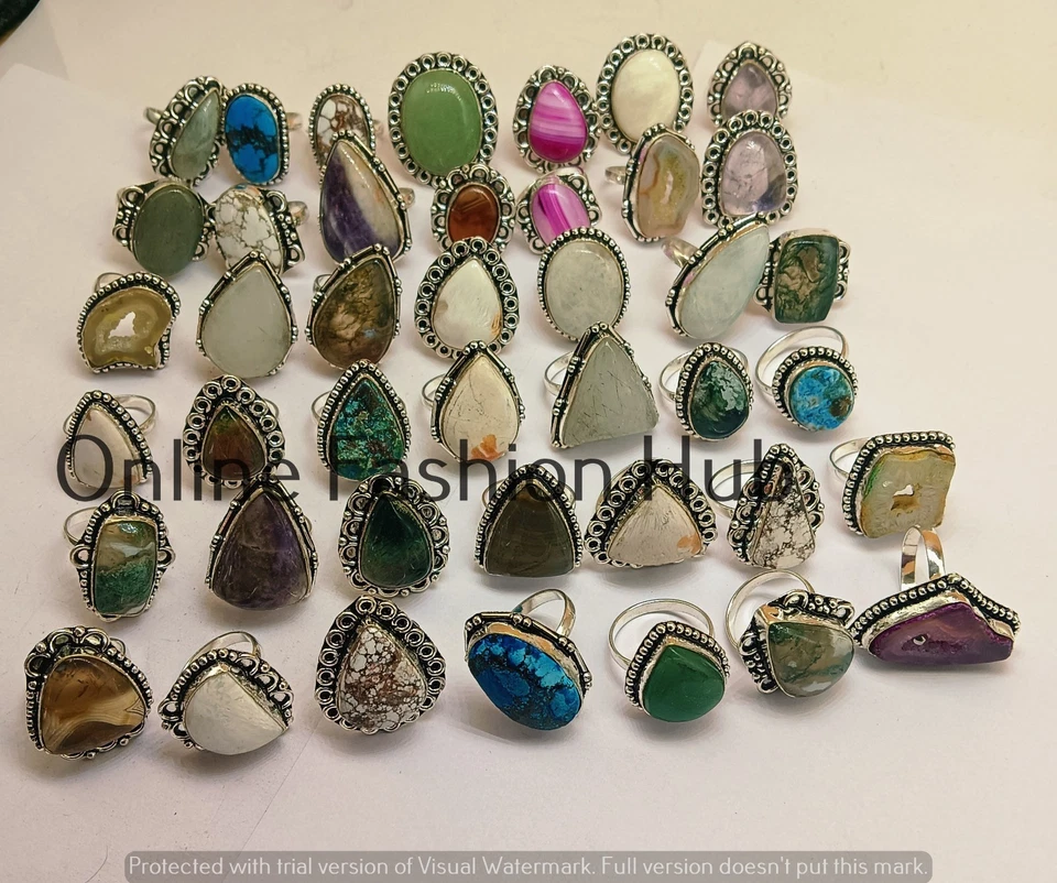 Лот антикварных ювелирных изделий кольца с покрытием из серебра 925 пробы с тигровым глазом и смешанными драгоценными камнями - Изображение 3 из 4