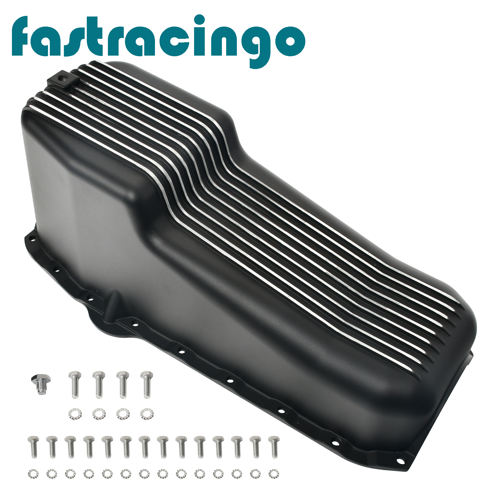 Black Finned Aluminum Oil Pan For1955-1979 Chevy SBC 283 327 350 383 400