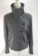 Rag and Bone Wool Blend Blazer 2 Elbow Patches Funnel Neck Grey Blk Indie Sleaze