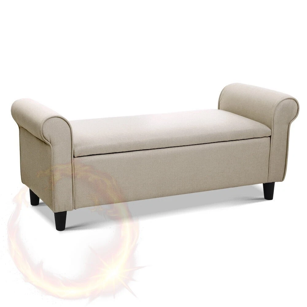 Artiss Storage Ottoman Blanket Box Linen Fabric Arm Foot Stool Couch Chest Large
