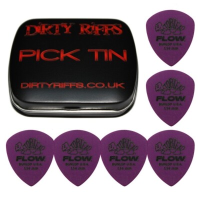 6 x Dunlop Tortex Flow Standard 1,14 mm Gitarrenplektren Plektren in einer Plektrinne