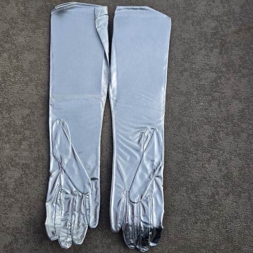 Vintage Silver Opera Length Gloves Metallic 15" 1960s New In Package NOS - Picture 6 of 14