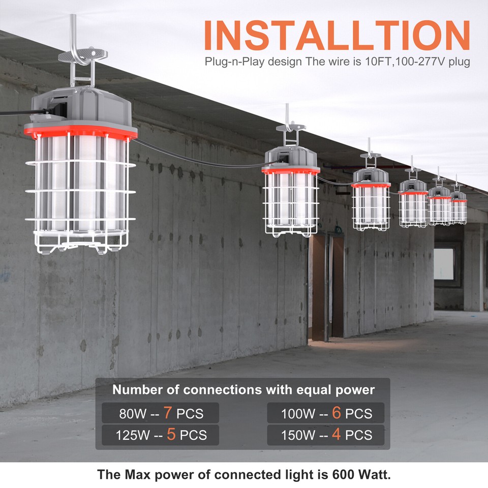 80W Linkable LED Temporary Work Lights Job Site Construction High Bay