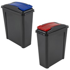 25L Narrow Slim Tall Plastic Waste Recycle Recycling Bin with Lid - RED + BLUE
