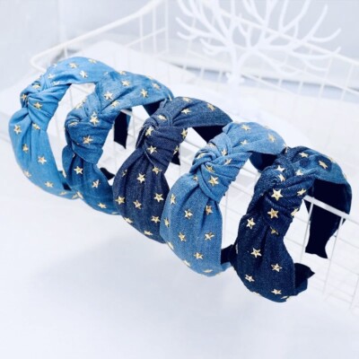 New denim blue fashion Headband Amazon.com : Blue Denim Headbands Bowknot Hair Hoop Non-Slip  main image 2