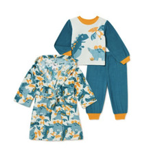 Boys Robe Pajama Dinosaurs NWT PJ Me Size 2 3 4 5T Green 3 Piece