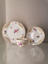 KPM Berlin Rocaille Teegedeck 3 tlg. Gold Blumen 1. Wahl Top Hausmalerei Nr. 2