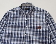Men's NAPAPIJRI Shirt Slim Fit Button Long Sleeve Blue Check size XL