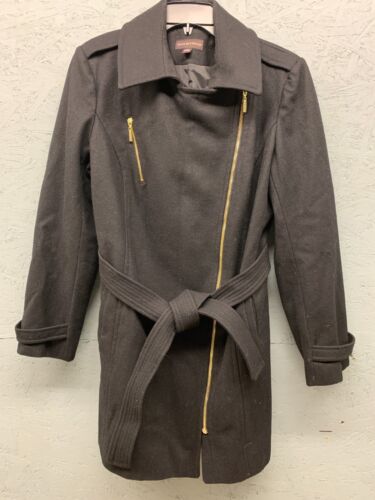 Dana Buchman Damenmantel schwarz Wolle mit Gürtel Übergröße Large asymmetrischer Reißverschluss - Bild 3 von 11
