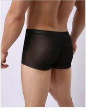 Men Transparent Boxer Trunk Underwear Sexy See Thr Shorts Briefs Lace Underpants