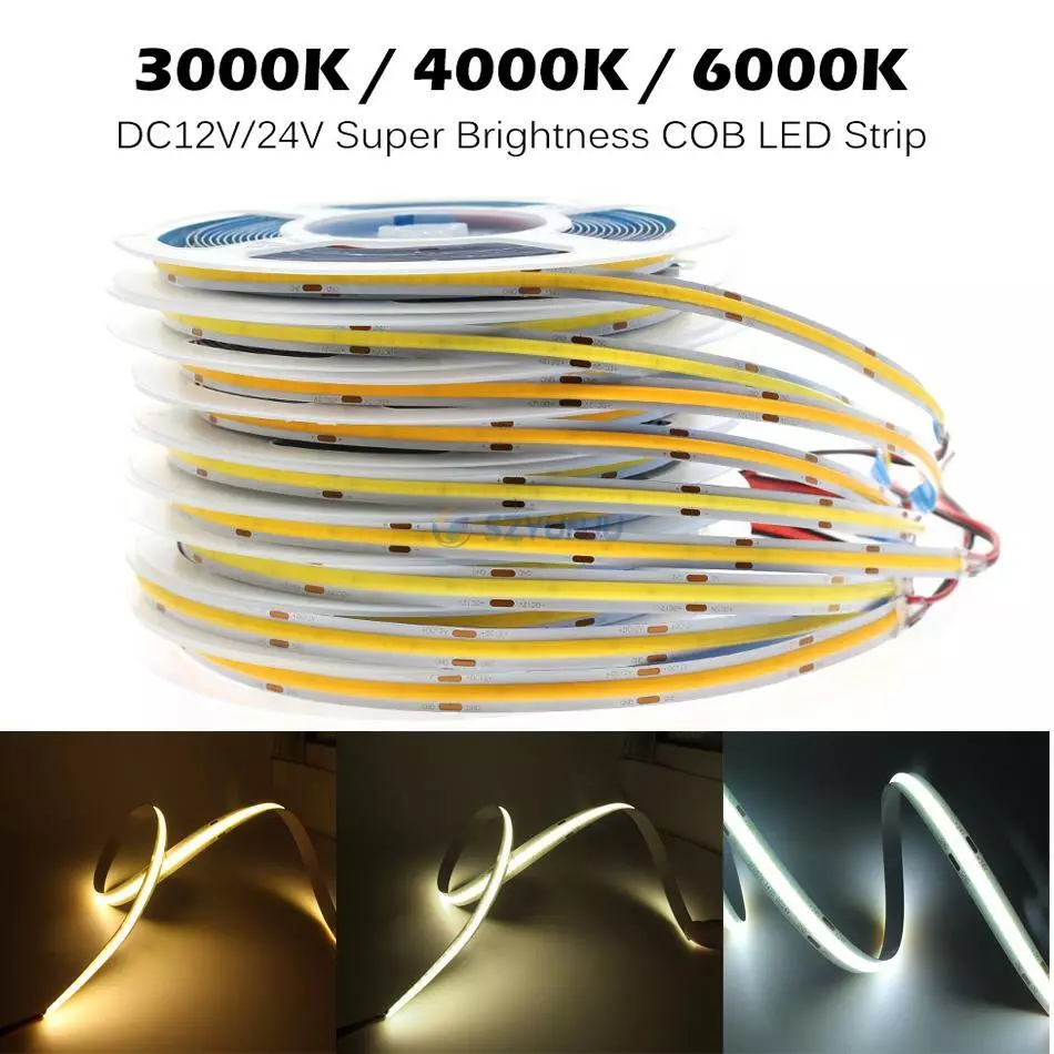 COB LED Strip 300 384 528 LEDs High Density FOB COB Flexible LED Lights DC12V