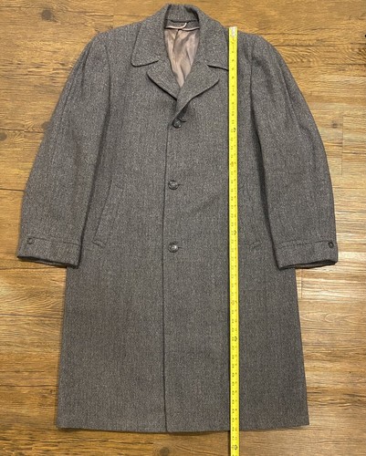Vintage Wright's by Curlee Clothes Gray Long Overcoat Windowpane Men's 3 Button - Picture 8 of 10