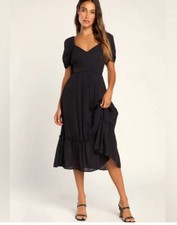 Lulus Navy Blue Puff Sleeve Shimmer Midi Dress Size M