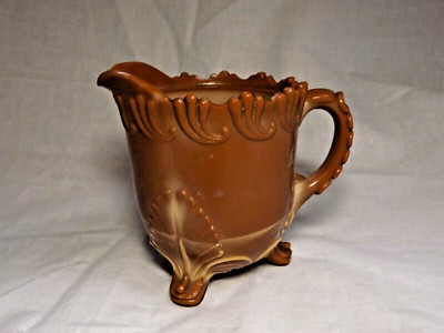 Antigua Greentown Chocolate Slag Glass Leaf Bracket 4.5''Pitcher 2 Rim Edge Chips