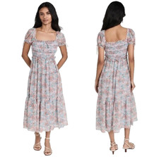 NWT En Saison Adelina Smocked Floral Tiered Midi Dress Coral Size Small