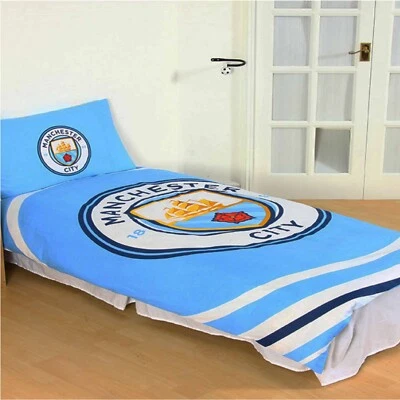 MANCHESTER CITY Reversible MAN CITY FC Single Bed Duvet Cover & Pillowcase Set Man City Bed Set