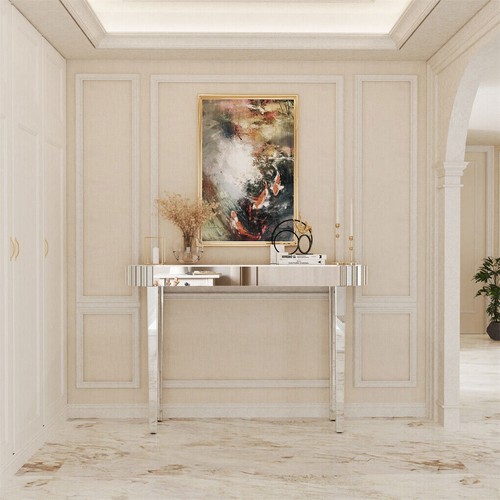 Silver Mirrored Hall Entry Console Table Elegant Oval Table Aesthetic Furniture - Picture 7 of 12