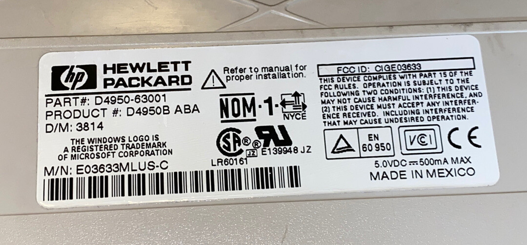 HP Hewlett Packard Net Server Keyboard MN: E03633MLUS-C Part HP Hewlett Packard Net Server Keyboard MN: E03633MLUS-C Part