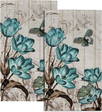 Giwawa Teal Tulip Hand Towels Set of 2 Spring Floral one size, 