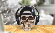 6.75"W Skull with Headsets Statue Halloween Figurine Home Decor Unique Gift