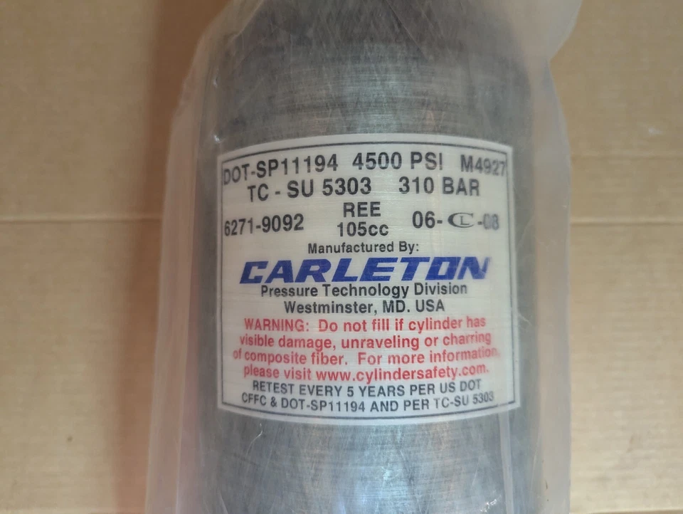 Tanque de aire CARLETON 6271-9092 M4927 DOT-SP11194 4500 PSI 310 BAR TC-SU 5303 Foto 2 de 2
