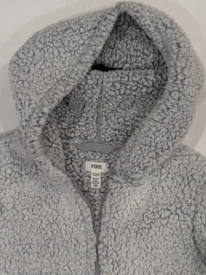 Pijama Victoria's Secret ROSA Sherpa polar de una pieza con capucha gris salón XS Foto 3 de 4