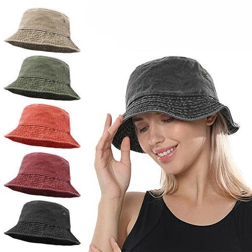 Unisex Men Women WASHED COTTON Sports Bucket Hats Fisherman Hat Outdoor Camping - Picture 4 of 22