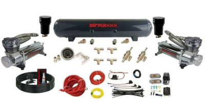 3/8'' Manual Front Rear Air Ride Kit with Dual 480 Chrome & 5 Gal Tank 180 PSI