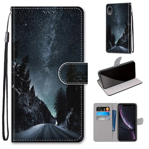 For Various Phone Mountain Road Starry Sky Card Wallet Bag Case Flip Stand Cover