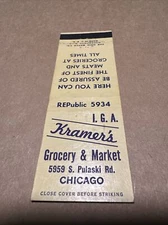 Kramer's (IGA) Grocery and Market Matchbook Chicago Il.