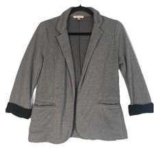 Skies Are Blue Asa Knit Blazer Gray Size Small Open Front 3/4 Sleeves Cuffs