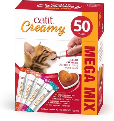 Catit Creamy Lickable Cat Treat   Healthy Variety of Flavors, 50 Pack, Hand-Feed
