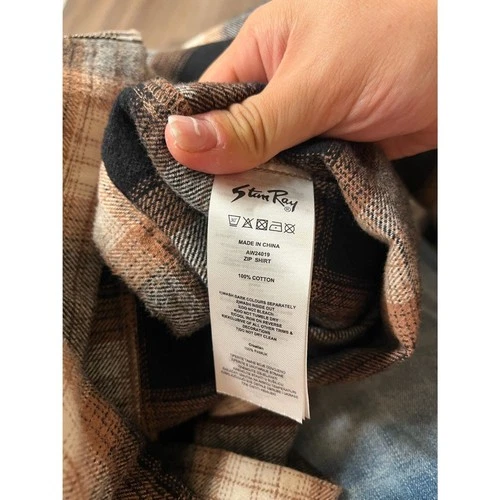 Stan Ray Mens Large Brown Black Plaid Full Zip Cotton Flannel Shirt Jacket image 3