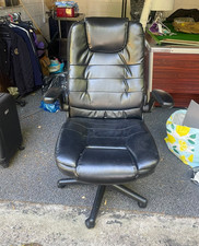 Executive High Back Swivel Office Chair Black Faux Leather Height Adjust Plastic