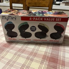 MyMini Paquete de 4 Mini Juego de Electrodomésticos Parrilla Gofre Tortilla Fabricantes de Donuts - Caja Abierta